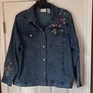 Alfred Dunner Blue Jean Jacket with Floral Embroidery 18W